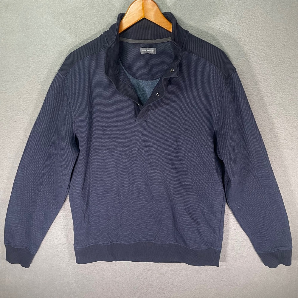 Van Heusen Mens Pullover XL Navy Quarter Snap Ribbed‎ Textured Casual